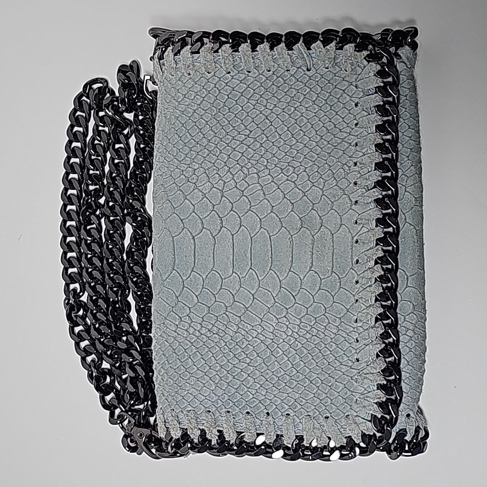 Borse In Pelle Handbag Purse Crossbody Bag Leather Clutch Italy Blue Metal Chain